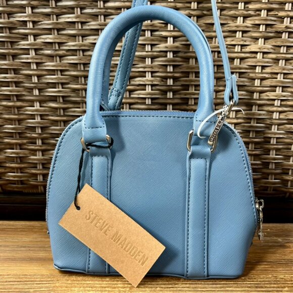 Steve Madden Mini Dome Satchel Crossbody – Baby Blue Saffiano SM Logo - NWT - Picture 3 of 12